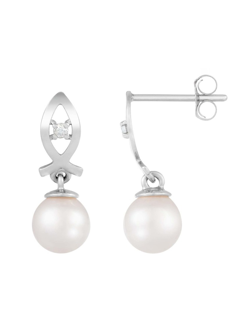 Splendid 14k White Gold Diamond Pearl Earrings