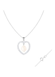 SPLENDID PEARLS 8-9mm White Freshwater Pearl & CZ Heart Pendant Necklace in Natural White at Nordstrom Rack