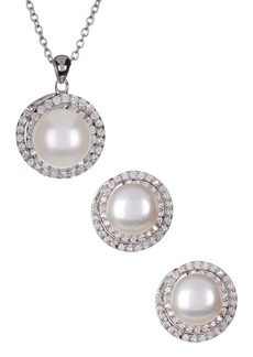 SPLENDID PEARLS 8.5-9mm Cultured Freshwater Pearl Double Halo Pendant Necklace & Earrings Set in White at Nordstrom Rack