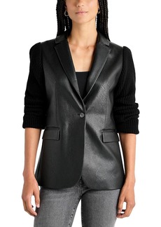 Splendid Adina Womens Faux Leather Mixed Media One-Button Blazer