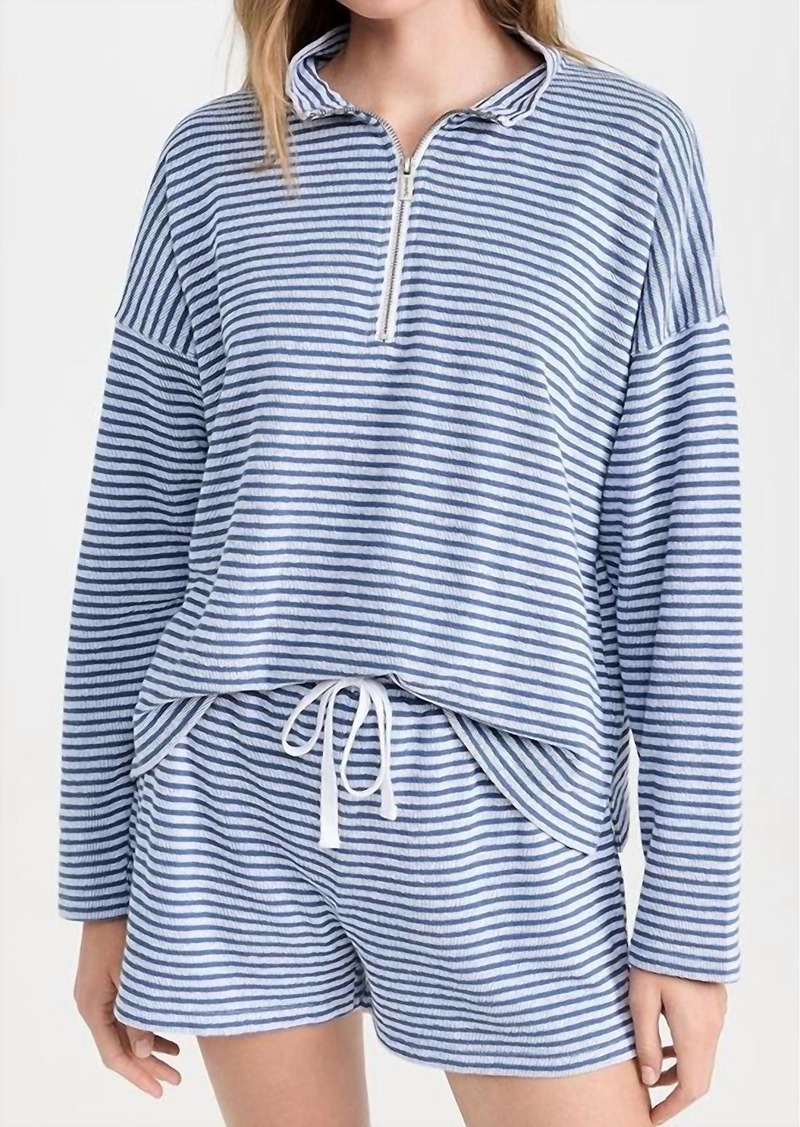 Splendid Bisous Quarter Zip Top In Cerulean/white