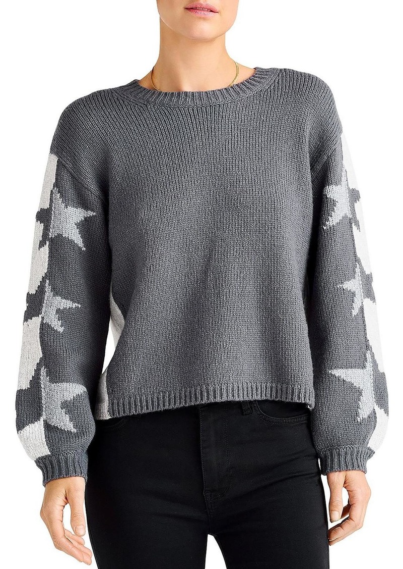 Splendid Coming And Going Womens Ribbed Knit Printed Crewneck Sweater