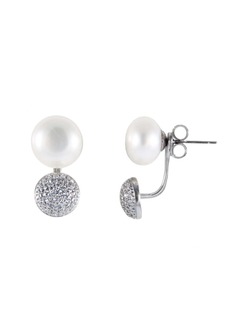 Splendid CZ Earring Jackets With White Freshwater Pearls