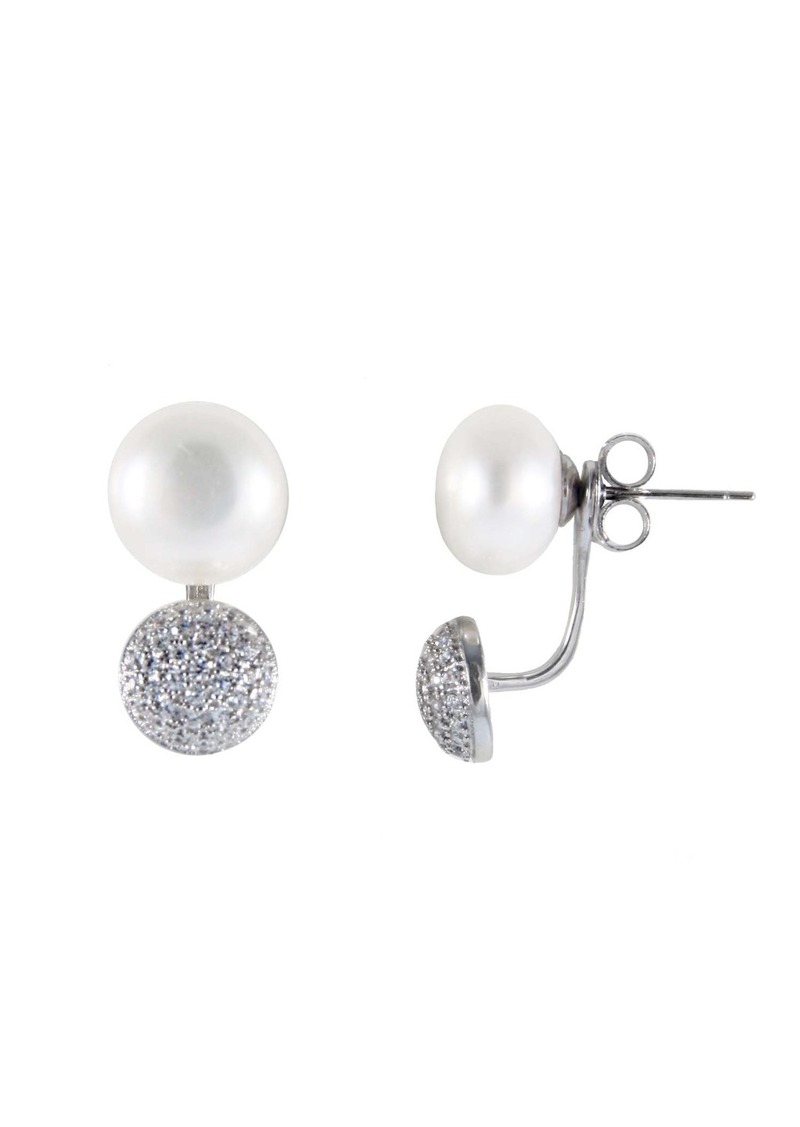 Splendid CZ Earring Jackets With White Freshwater Pearls
