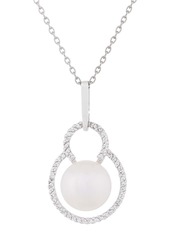 SPLENDID PEARLS CZ Trimmed 10.5-11mm White Freshwater Pearl Pendant Necklace in Natural White at Nordstrom Rack