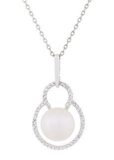 SPLENDID PEARLS CZ Trimmed 10.5-11mm White Freshwater Pearl Pendant Necklace in Natural White at Nordstrom Rack