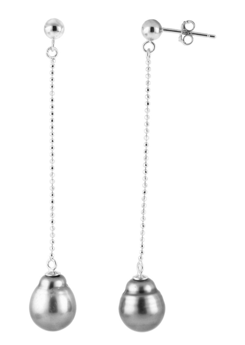 Splendid Dangling 9-10mm Tahitian Pearl Silver Earrings
