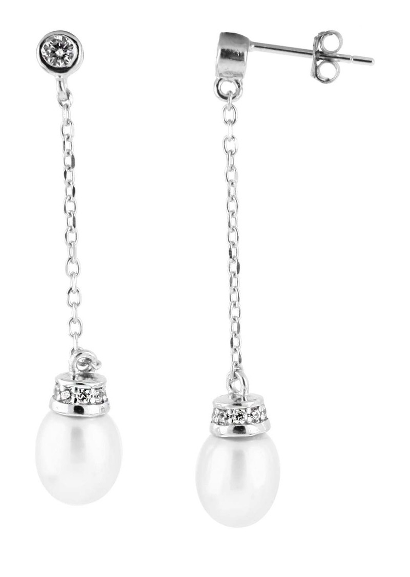 Splendid Dangling Sterling Silver 7-7.5mm Freshwater Pearl Earrings