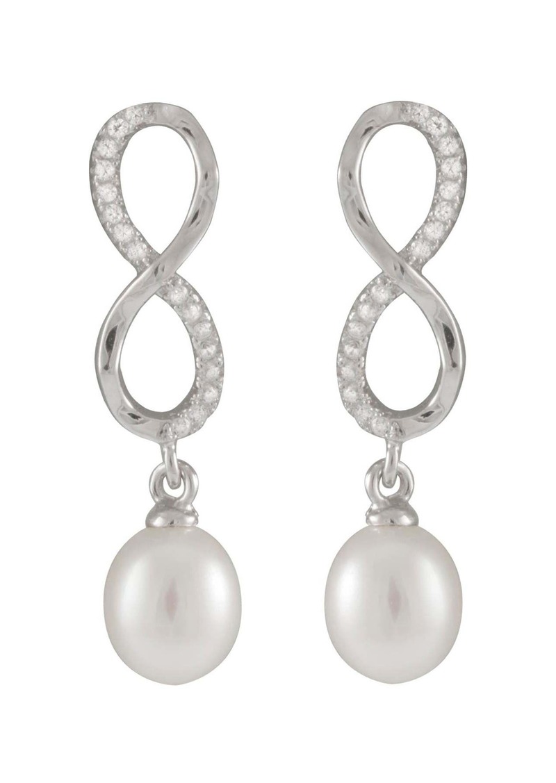 Splendid Infinity Shaped 7.5-8mm Pearl Earrings Set In Sterling Silver