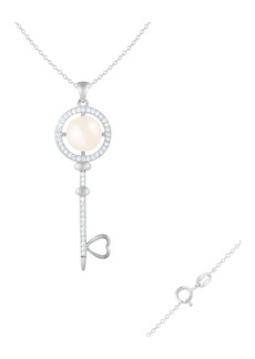 SPLENDID PEARLS Rhodium Plated Sterling Silver Freshwater Pearl & Cubic Zirconia Key Pendant Necklace in Natural White at Nordstrom Rack