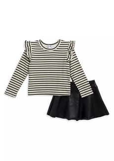 Splendid Little Girl's 2-Piece Striped Bodysuit & Faux Leather Skirt