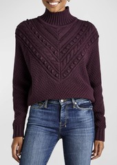Splendid Maggie Pom-Embellished Cable-Knit Turtleneck Sweater