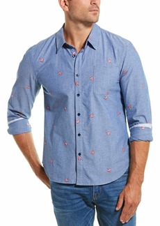 Splendid Mills Supply Men's Classic Fit 100% Cotton Button Up Shirt Chambray Blue with Umbrella Print M