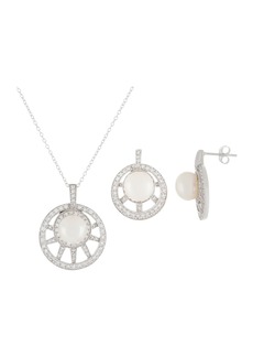 SPLENDID PEARLS Rhodium Plated Sterling Silver CZ & 7.5-8mm Cultured Freshwater Pearl Necklace & Earrings Set in Natural White at Nordstrom Rack