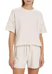 Splendid Raylee Eyelet-Embroidered Boxy Short-Sleeve Sweatshirt