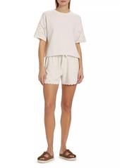 Splendid Raylee Eyelet-Embroidered Boxy Short-Sleeve Sweatshirt