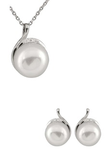 SPLENDID PEARLS Rhodium Plated Sterling Silver 9-10mm Cultured Freshwater Pearl Necklace & Earrings 2-Piece Set in Natural White at Nordstrom Rack