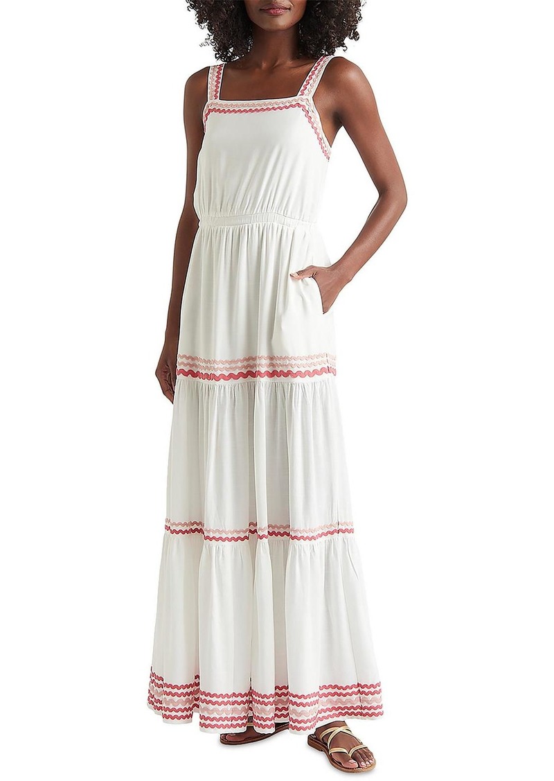 Splendid Riviera Womens Rick Rack Trim Elastic Maxi Dress