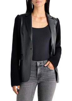 Splendid Adina Faux Leather & Rib Sleeve Blazer in Black at Nordstrom Rack