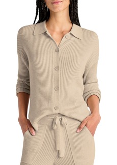 Splendid Georgie Elbow Sleeve Rib Button-Up Sweater in Heather Camel at Nordstrom Rack