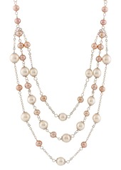 SPLENDID PEARLS 6-9mm White Cultured Freshwater Pearl Triple Row Tin Cup Station Necklace in Dyed Multicolor at Nordstrom Rack