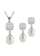 SPLENDID PEARLS 8-9mm Freshwater Pearl & CZ Earrings and Pendant Necklace Set in White at Nordstrom Rack