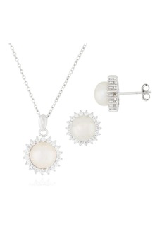 SPLENDID PEARLS 8.5-9mm White Freshwater Pearl & CZ Halo Pendant Necklace & Stud Earrings Set at Nordstrom Rack