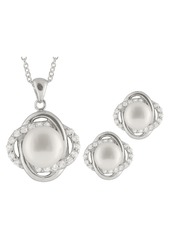 SPLENDID PEARLS 9-12mm Freshwater Pearl & CZ Earrings and Pendant Necklace Set in White at Nordstrom Rack
