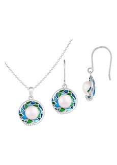 SPLENDID PEARLS Enamel Freshwater Pearl Necklace & Earrings Set in White at Nordstrom Rack