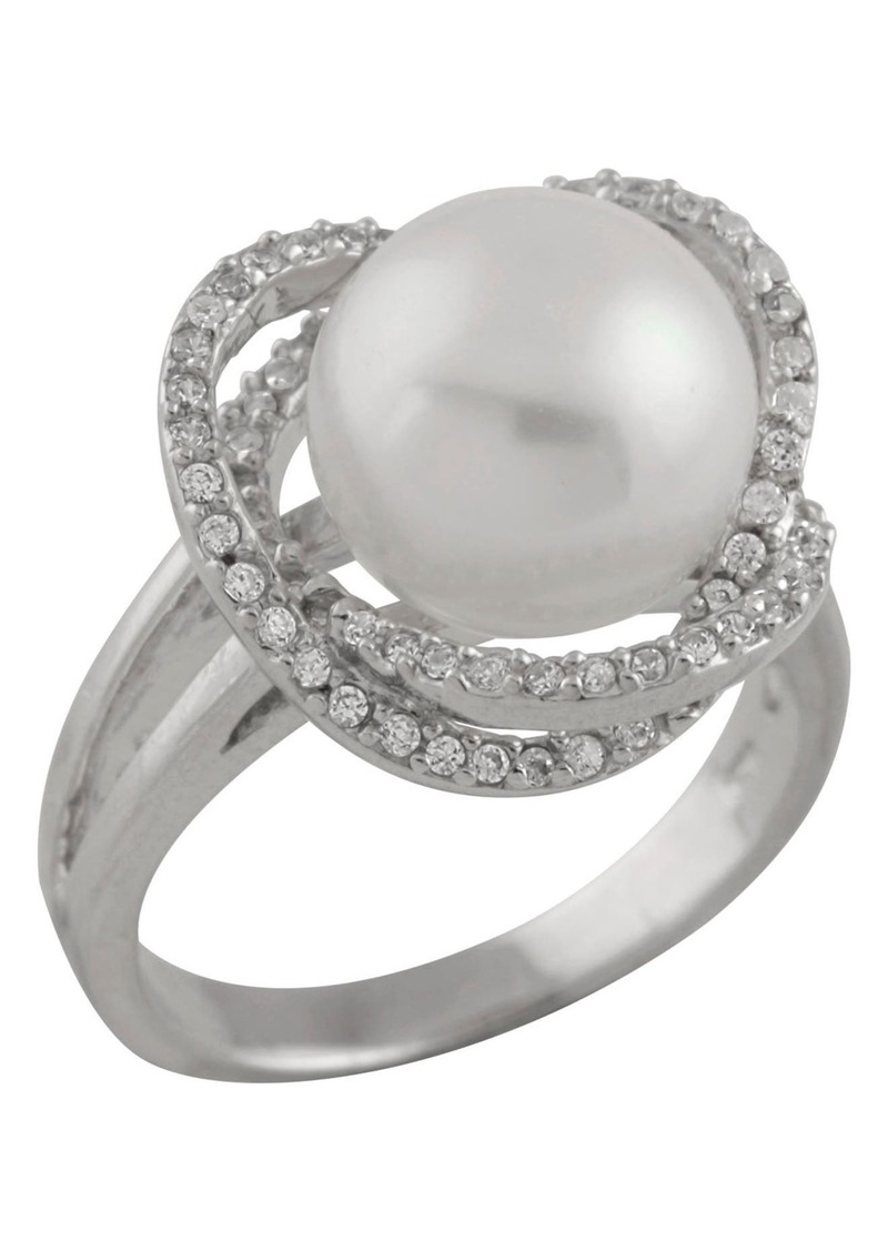 SPLENDID PEARLS Fancy 10-11mm White Freshwater Pearl CZ Halo Ring in Natural White at Nordstrom Rack
