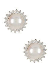 SPLENDID PEARLS Halo CZ & 8-8.5mm Cultured Freshwater Pearl Stud Earrings in Natural White at Nordstrom Rack