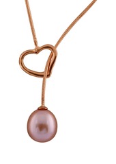 SPLENDID PEARLS Heart Lariat 7-8mm Cultured Freshwater Pearl Necklace in Pink at Nordstrom Rack