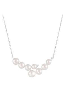 SPLENDID PEARLS Rhodium Plated Sterling Silver 7-7.5mm Cultured Freshwater Pearl & CZ Pendant Necklace in White at Nordstrom Rack