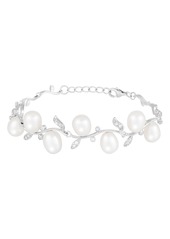 SPLENDID PEARLS Rhodium Plated Sterling Silver 7-8mm Cultured Freshwater Pearl & CZ Branch Bracelet in White at Nordstrom Rack