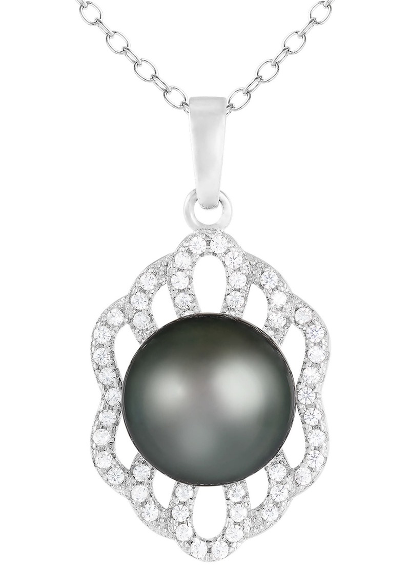 SPLENDID PEARLS Rhodium Plated Sterling Silver 8-9mm Tahitian Pearl Pendant Necklace in Natural Black at Nordstrom Rack