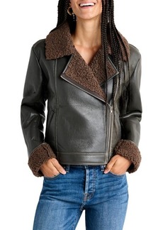 Splendid Romy Faux Leather Jacket with Faux Shearling Trim