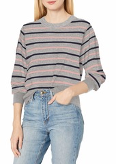 Splendid Women's Crewneck Long Sleeve Pullover Sweater Heather Grey/Navy L