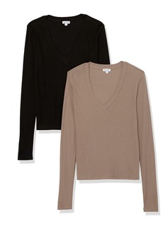 Splendid Women's Kate Short Sleeve V-Neck Shirt 2-Pack Black/ASH