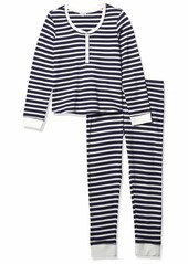 Splendid Women's Long Sleeve Thermal Pajama Set Pj Weekend Stripe Cloud Dancer/Navy
