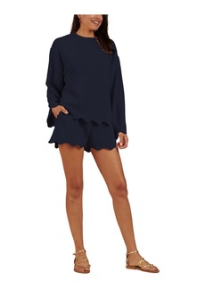 Splendid Women's Nori Scallop Trim Long-Sleeve Sweatshirt