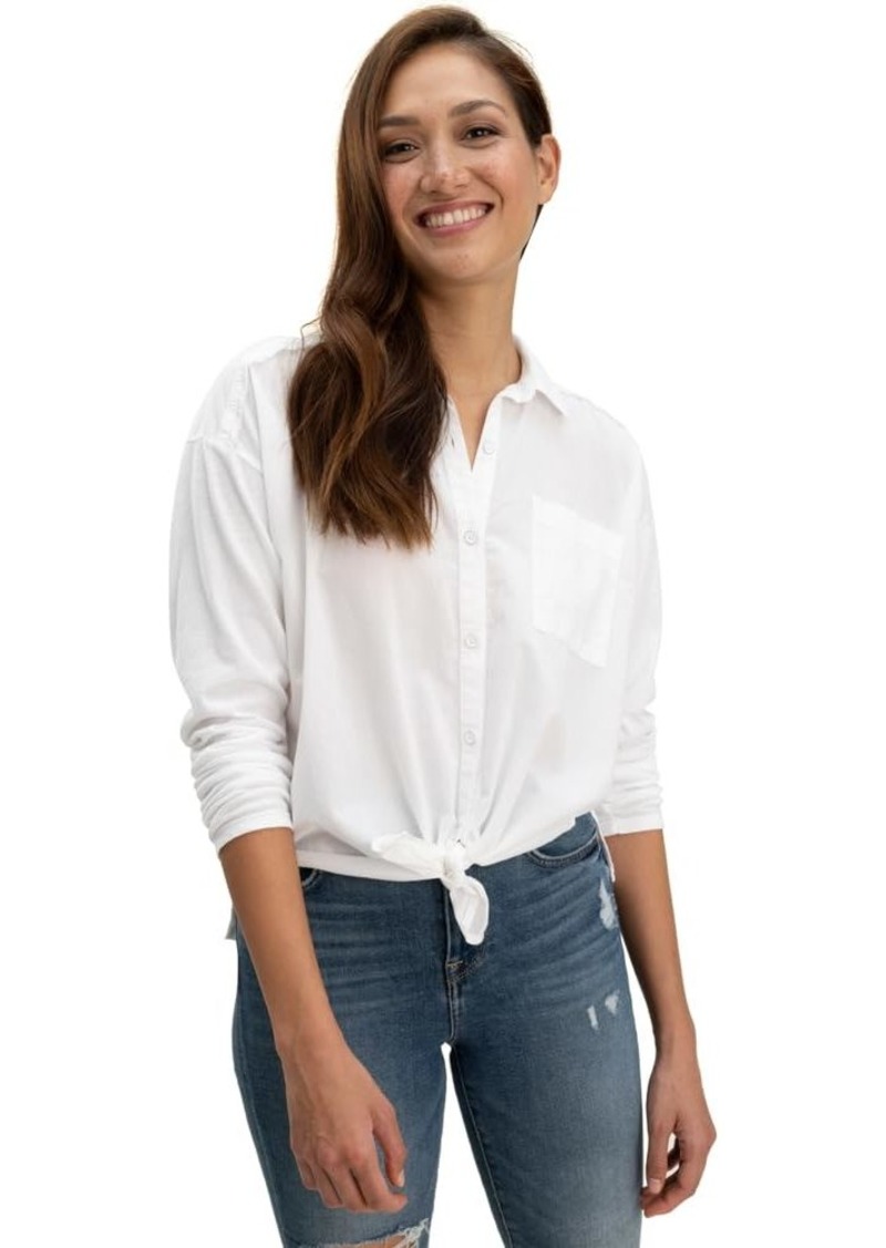 Splendid Women's Paige Shirt | Elegant Woven Front Cozy Knit Back and Chic Tie Collar