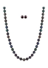 Splendid Sterling Silver 2-Piece 7-8mm Black Freshwater Pearl Necklace & Stud Earrings Set
