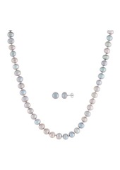 Splendid Sterling Silver 2-Piece 8-9mm Gray Freshwater Pearl Necklace & Stud Earrings Set