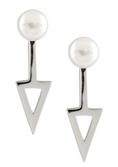 Splendid Sterling Silver Drop Triangle 7-7.5mm Freshwater Pearl Earrings
