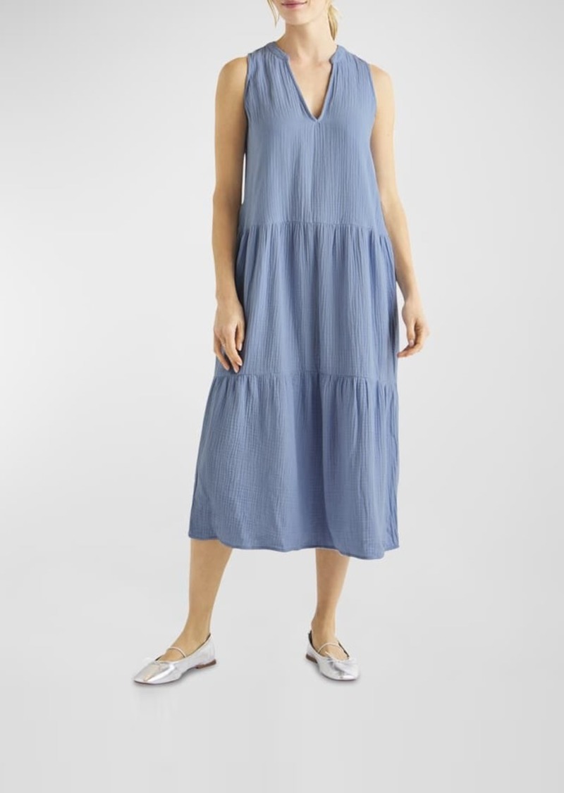 Splendid Sumner Cotton Gauze Sleeveless Midi Dress with Pockets