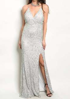 Spy Sequin Gown in White/Silver