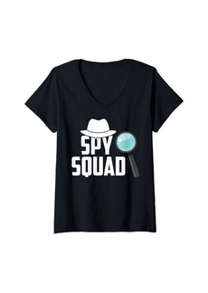 Womens Funny Spy Birthday Party Spy Squad Spy Agent Birthday V-Neck T-Shirt