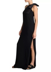 St. John Bow One-Shoulder Crepe Gown