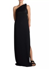 St. John Bow One-Shoulder Crepe Gown