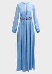 St. John Chain Cutout Long-Sleeve Silk Georgette Gown